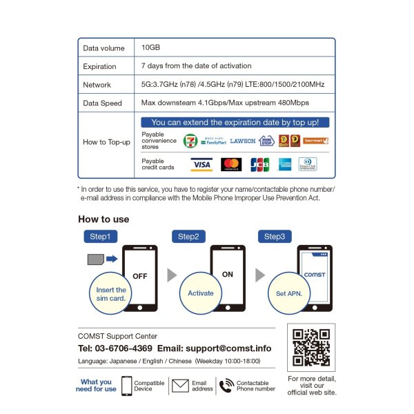 画像4: COMSTプリペイド5G/4Gデータ専用SIM 10GB/7日 (4)